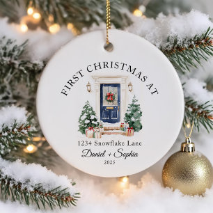 Décoration En Céramique Premier Noël Dans Nouvelle Maison Aquarelle Porte