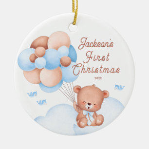 Décoration En Céramique Premier Noël de bébé avec un ours en peluche