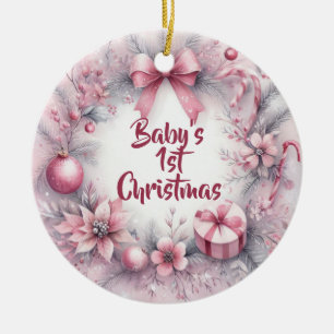 Décoration En Céramique Premier Noël de Bébé Fille Couronne Bleue Aquarell