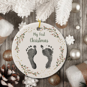 Décoration En Céramique Premier Noël de bébé Ton petit pied imprimé