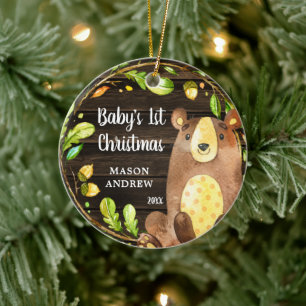 Décoration En Céramique Premier Noël de l'ours de bois rustique
