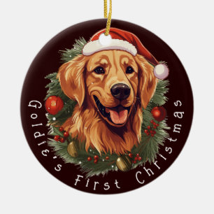 Décoration En Céramique Premier Noël du Golden Retriever