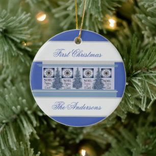 Décoration En Céramique Premier Noël en blues de la famille personnalisé