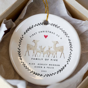 Décoration En Céramique Premier Noël En Famille De Cinq Cerfs