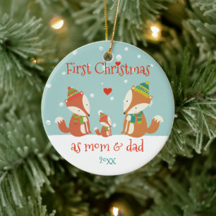 Décoration En Céramique Premier Noël en tant que Maman & Papa - Bois mign