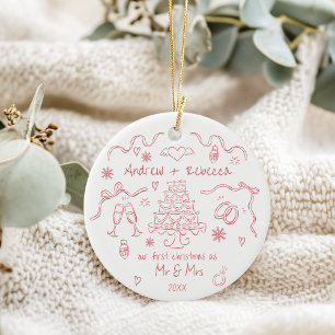 Décoration En Céramique Premier Noël fantasque marié gribouillé doodé