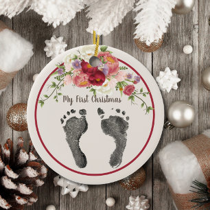 Décoration En Céramique Premier Noël Le pied de votre bébé Imprimer Flore 