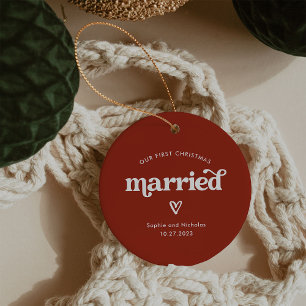 Décoration En Céramique Premier Noël marié   Rouge et blanc avec coeur