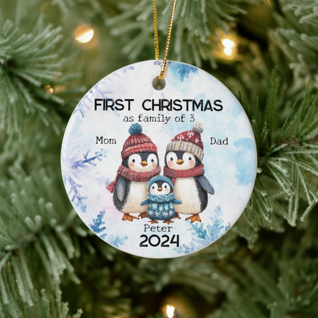 Décoration En Céramique Premier Noël personnalisé en famille de 3 (Arbre)
