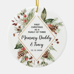 Décoration En Céramique Premier Noël personnalisé en famille de trois