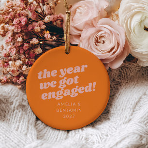 Décoration En Céramique Premier Noël Personnalisé Rose Orange Fiancés