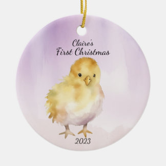 Décoration En Céramique Premier poussin de Noël du bébé personnalisé