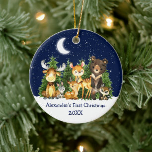 Décoration En Céramique Première aquarelle de Noël du bébé Cerfs Anima