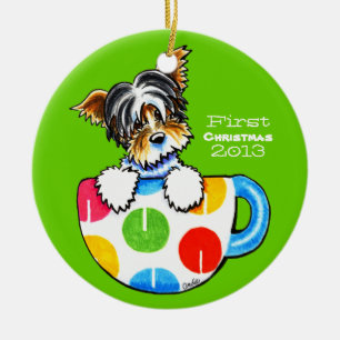 Décoration En Céramique Première coutume de Noël de Biewer Yorkie