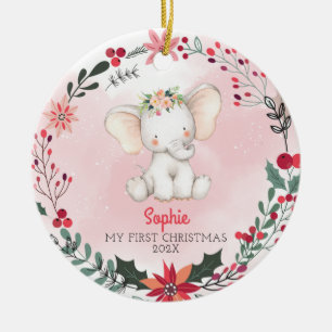 Décoration En Céramique Première fille éléphante de Noël du bébé ave
