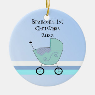 Décoration En Céramique Première Noël de bébé dans un landau