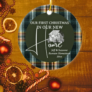 Décoration En Céramique Première Noël Nouvelle maison Cottage plaid PHOTO