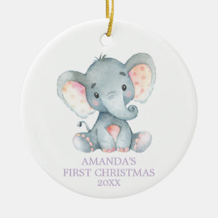 Décoration En Céramique Première petite fille de Noël Eléphant mauve