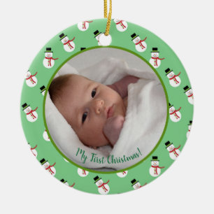 Décoration En Céramique Première photo bébé de Noël avec snowman