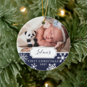 Décoration En Céramique Première photo de bébé Noël Bleu marine