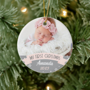 Décoration En Céramique Première photo de Noël Blush rose Baby Girl
