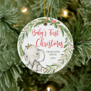 Décoration En Céramique Première photo de Noël de Holly Wreath Elephant Ba
