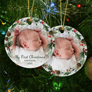 Décoration En Céramique Première photo de Noël du bébé Wreath