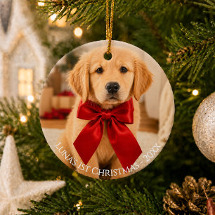 Décoration En Céramique Première photo de Noël Golden Retriever
