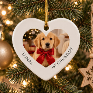 Décoration En Céramique Première photo de Noël Golden Retriever Cœur