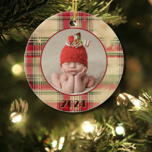 Décoration En Céramique Première photo Vintage de Noël de bébé portée