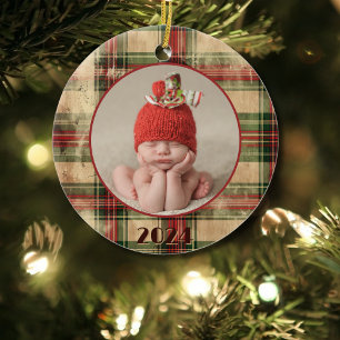 Décoration En Céramique Première photo Vintage de Noël de bébé portée