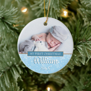 Décoration En Céramique Premiers Noël Snowflakes Baby Photos garçon