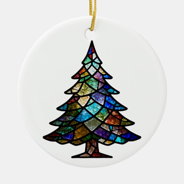Décoration En Céramique Pretty Stained Glass Pine Tree Family Photo (Devant)