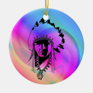 Décoration En Céramique Psychedelic Indian Chief Ornament