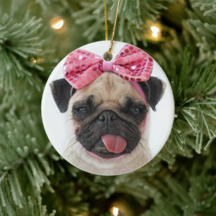 Décoration En Céramique Pug with Pink Bow