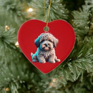 Décoration En Céramique Puli chiot Noël Rouge personnalisé