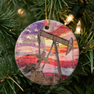 Décoration En Céramique Pumpjack silhouette pastille Drapeau américain
