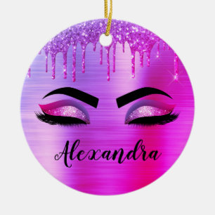 Décoration En Céramique Purple Glitter Sparkle Eyelashes Monogram