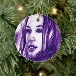 Décoration En Céramique Purple People Woman Portrait Art original