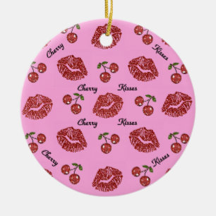 Décoration En Céramique RAB Rockabilly Baisers de Cerise sur Rose