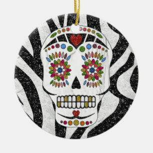 Décoration En Céramique RAB Rockabilly Sugar Skull on Zebra