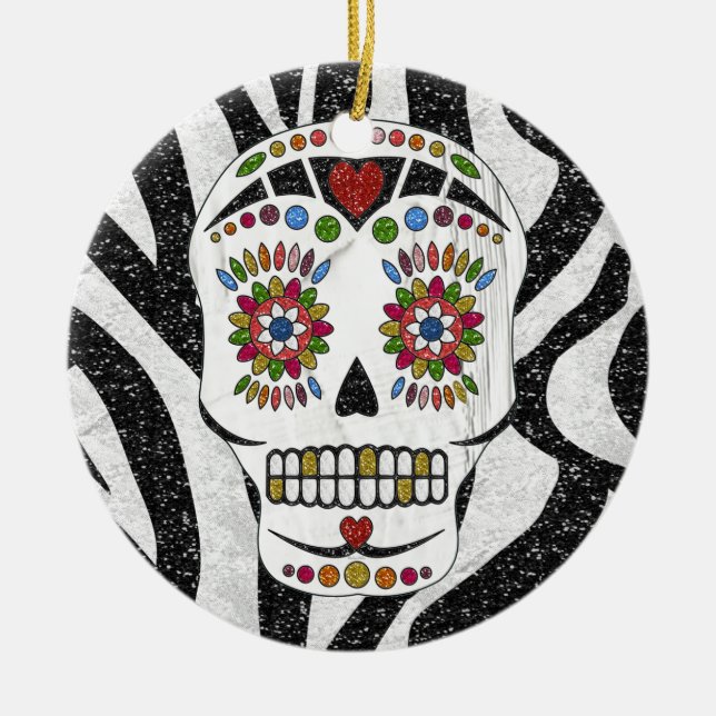 Décoration En Céramique RAB Rockabilly Sugar Skull on Zebra (Devant)
