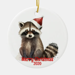 Décoration En Céramique Raccoon d'aquarelle de Noël vintage personnalisé