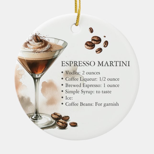 Décoration En Céramique Recette personnalisée d'Ornement de Martini Espres (Devant)