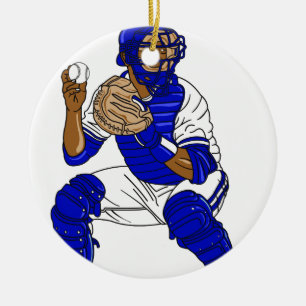 Décoration En Céramique Receveur bleu de base-ball
