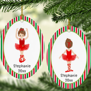 Décoration En Céramique Red Ballerina Stripes Noël personnalisé