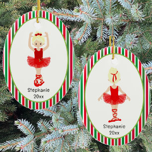 Décoration En Céramique Red Ballerina Stripes Noël personnalisé