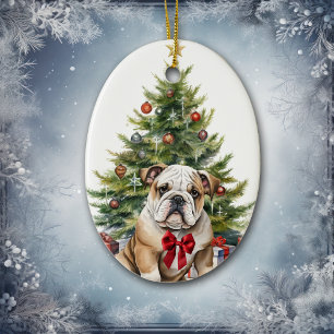 Décoration En Céramique Red Bow adorable Bulldog Noël