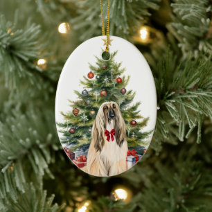 Décoration En Céramique Red Bow Afghan Hound Chien Noël