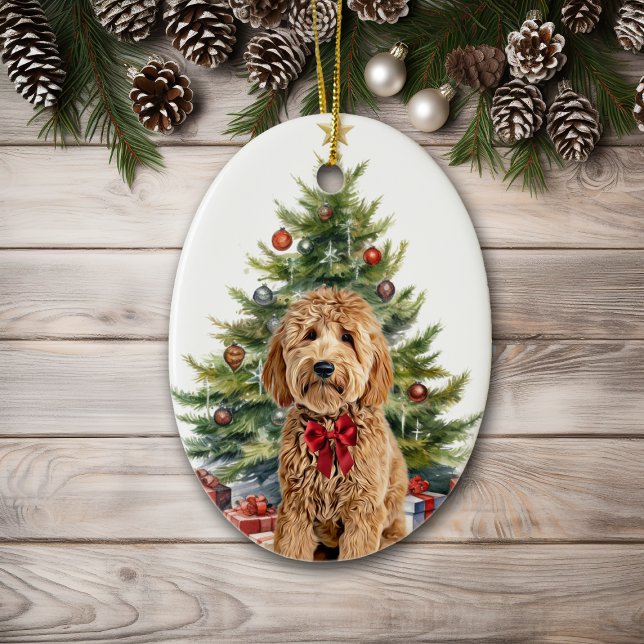 Décoration En Céramique Red Bow Goldendoodle Chien Noël (Créateur téléchargé)